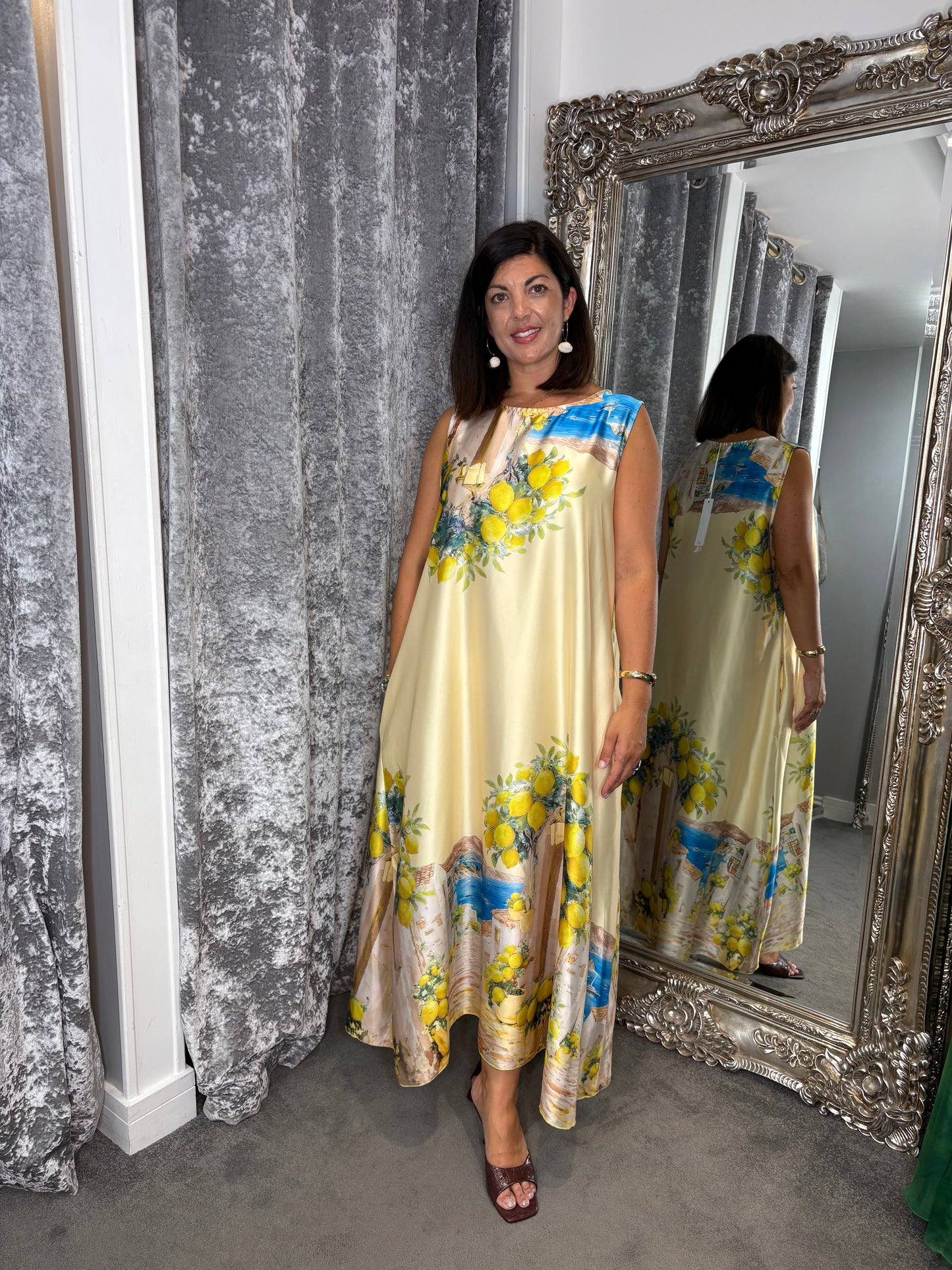 Studio Lemon Satin Maxi Dress - Yellow