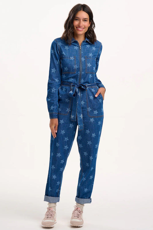 Sugarhill Brighton Bleached Stars Anwen Boilersuit - Mid Blue