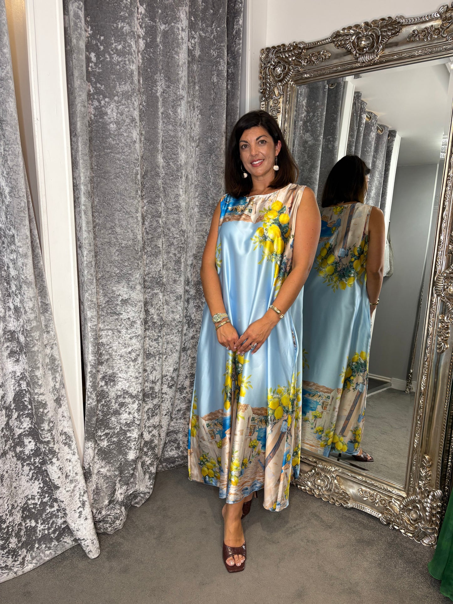 Studio Lemon Satin Maxi Dress - Sky Blue