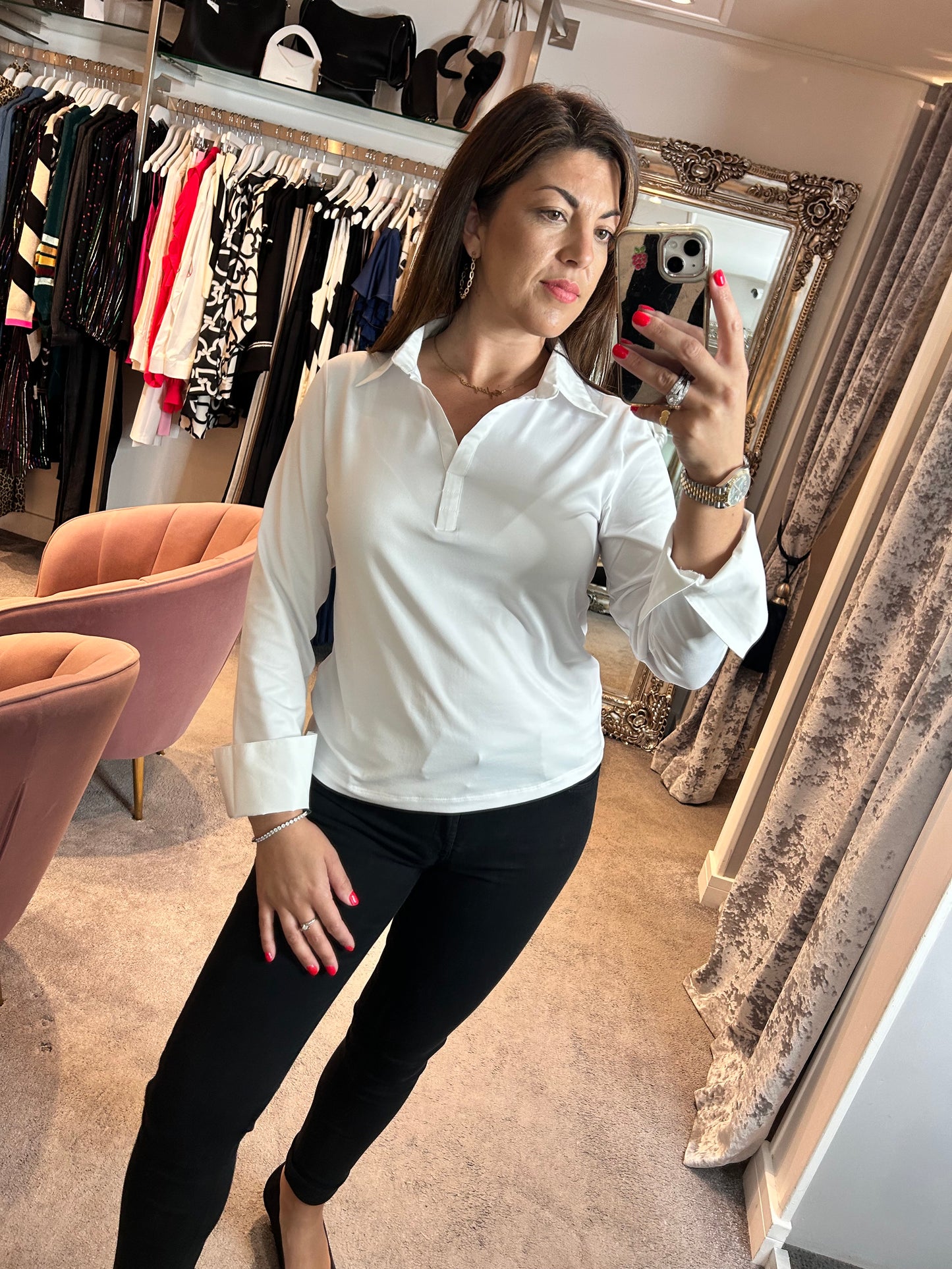 Studio White Jersey Stretch Blouse