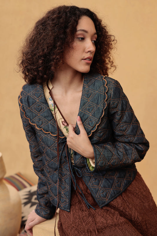 Emily Lovelock Dylan Reversible Quilted Jacket - Denim/Lime