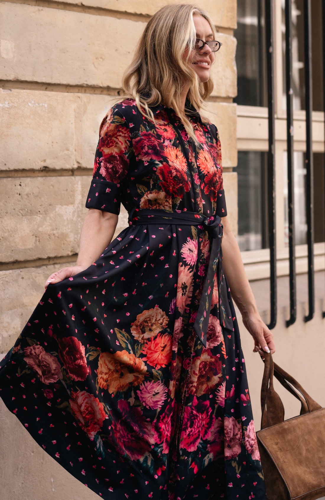 Hope & Ivy The Merrielle Shirt Dress - Black Floral