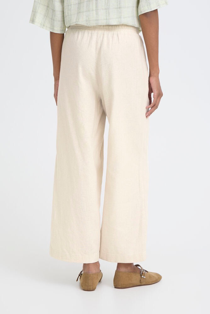 ICHI Linno Crop Linen Trouser - Off White