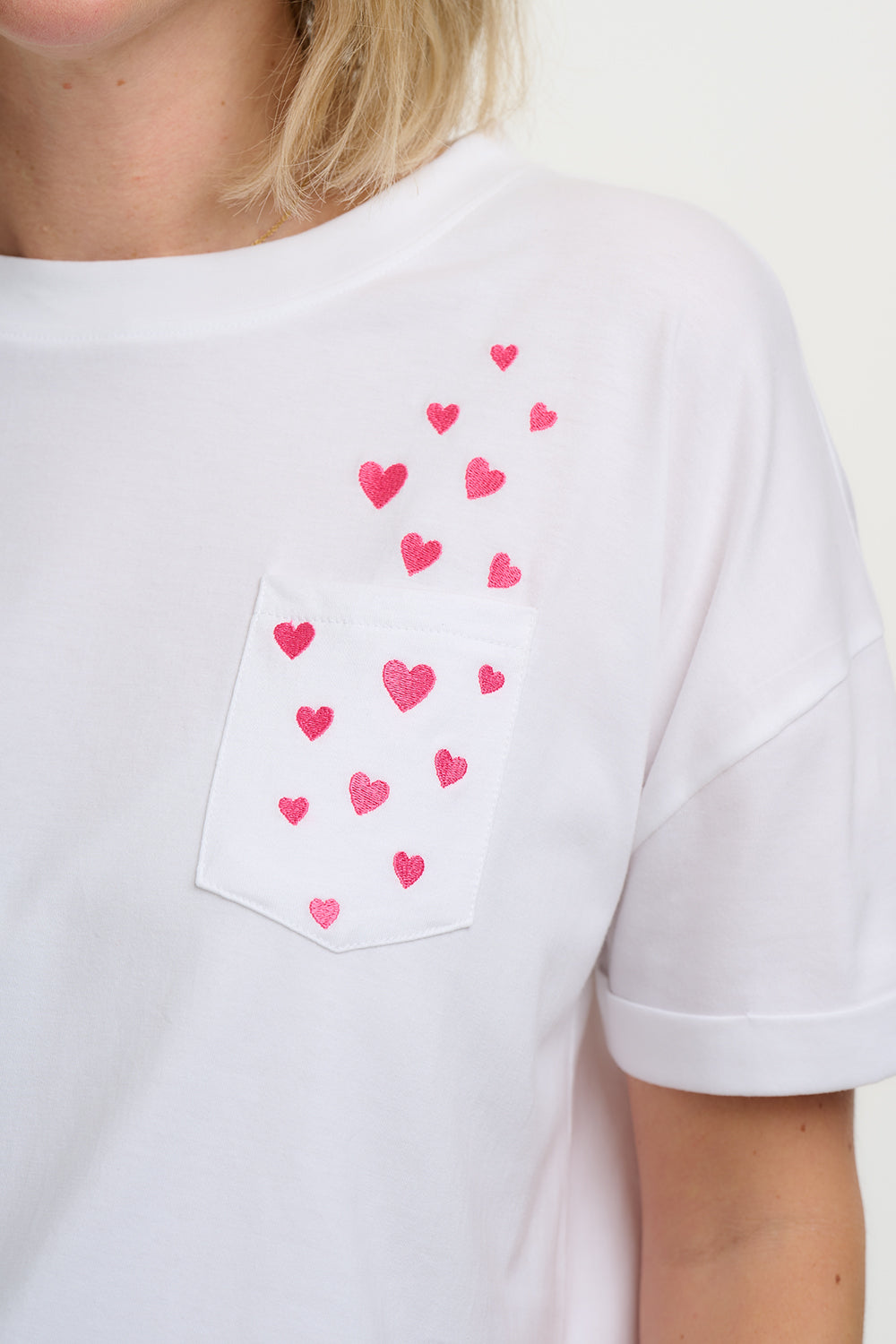 Sugarhill Brighton Celia Heavy-Weight T-Shirt - White, Pocket Hearts