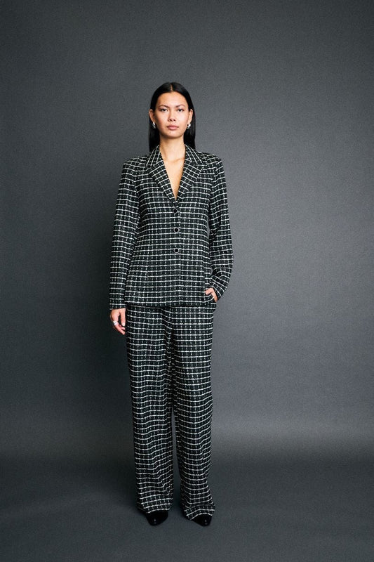 ICHI Cloule Check Tweed Jacket - Riffle Green