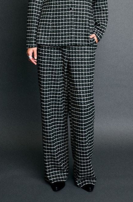 ICHI Cloule Check Tweed Trouser - Riffle Green