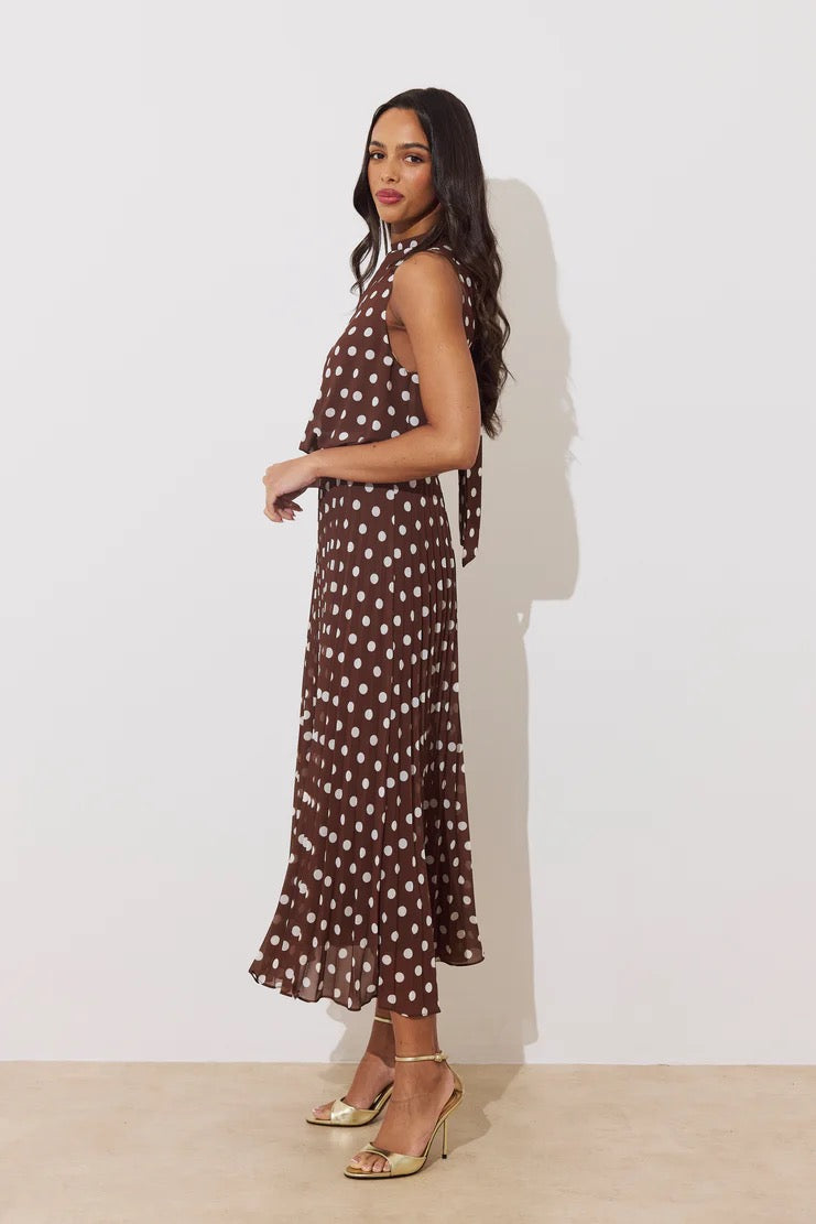 The 8th Sign Milly Polka Pleated Dress - Brown