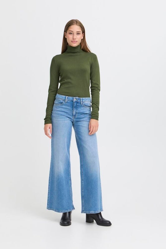 ICHI Mafa Polo Neck Sweater Green