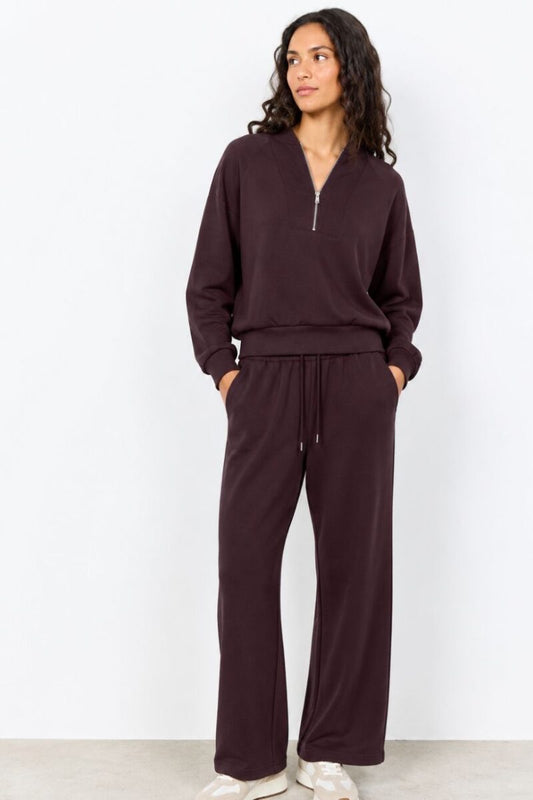 Soya Concept V Neck Zip Front Sweater - Dark Plum