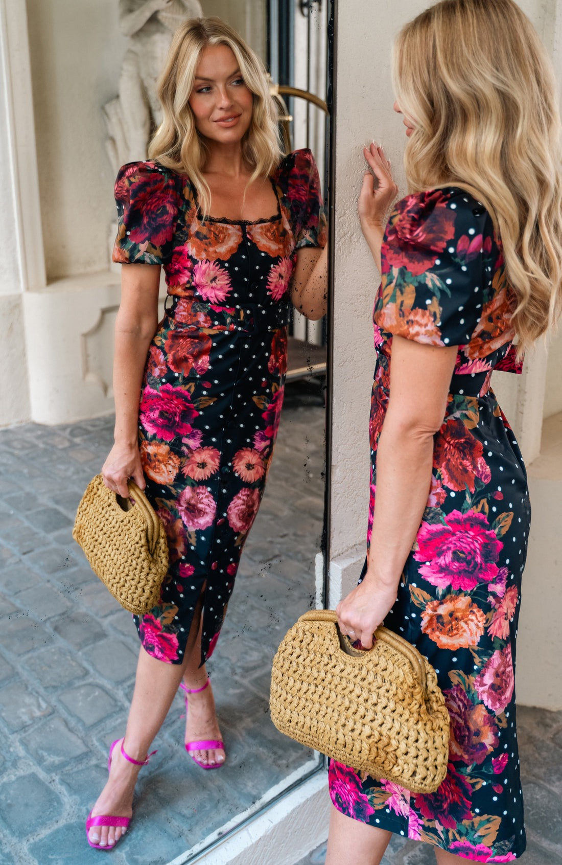 Hope & Ivy The Rinna Pencil Dress - Black Floral