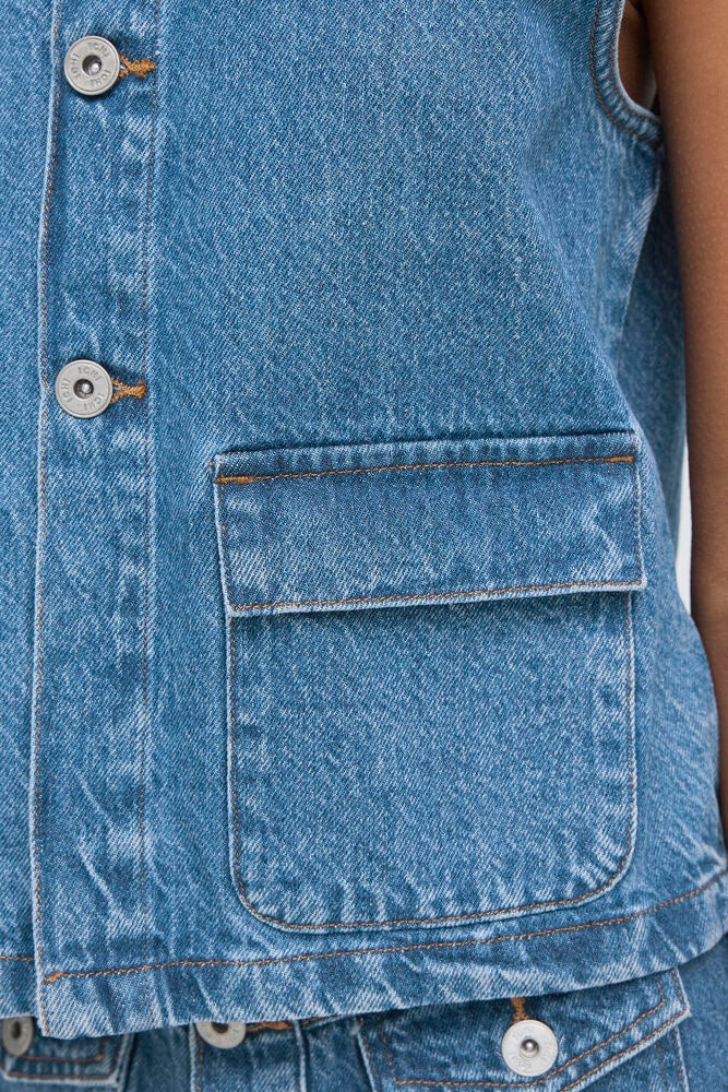ICHI Pamela Denim Waist Coat - Mid Wash
