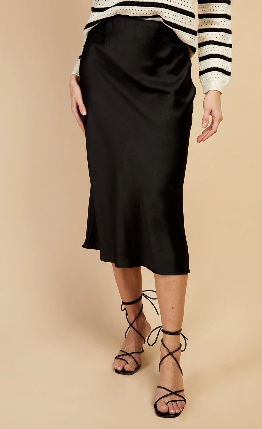 Little Mistress Black Satin Midi Skirt by Vogue Williams