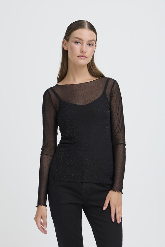 ICHI Noviola Crystal Sheer Top - Blacko