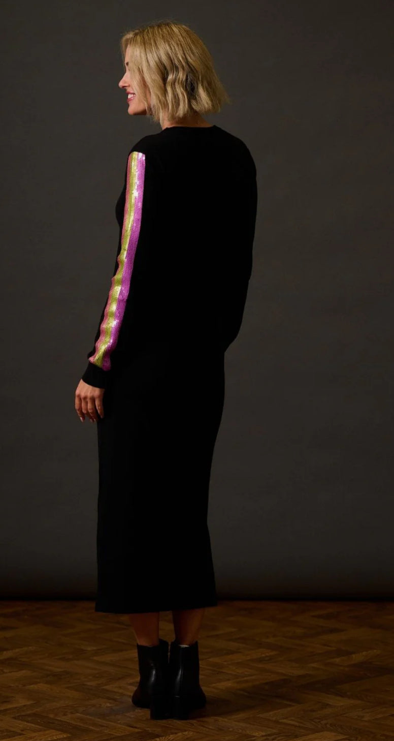 Sugarhill Brighton Sonia Knit Midi Dress - Black, Sequin Stripes