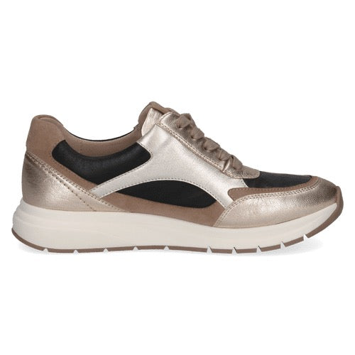 *RESTOCKED* Caprice Metallic Leather Lace/Zip Trainer - Gold/black