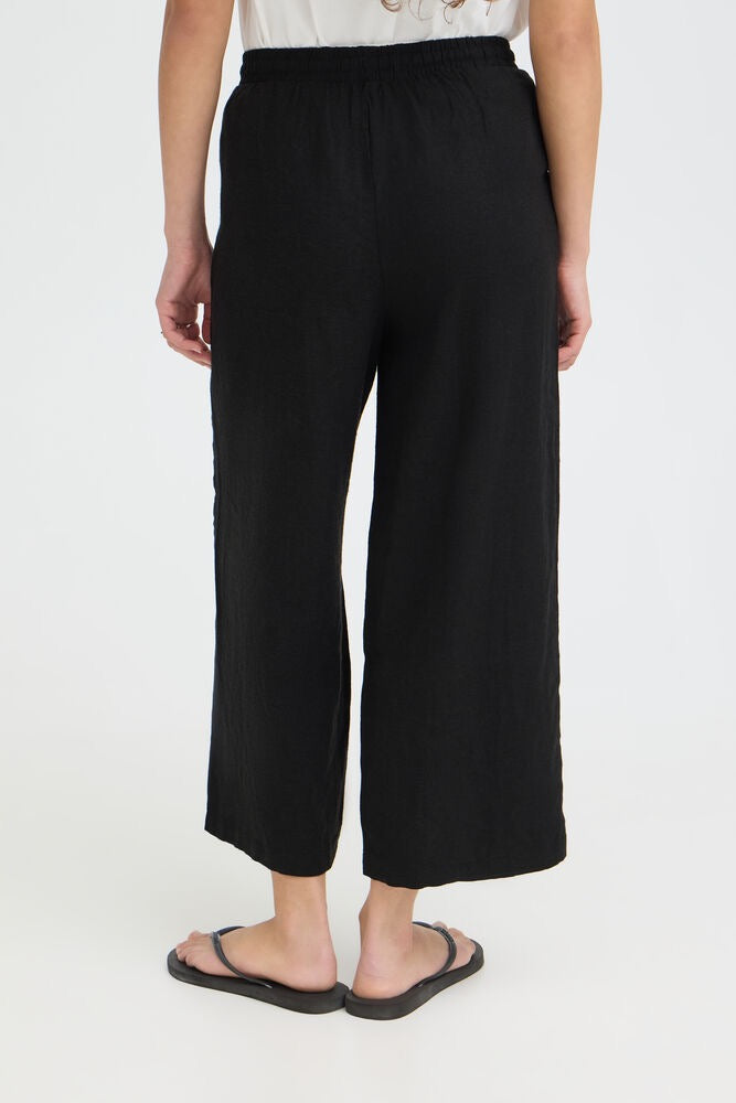 ICHI Linno Crop Linen Trouser - Black