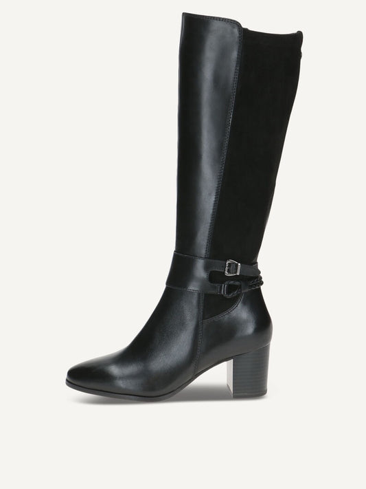 Caprice Long Leather Block Heel Boot - Black