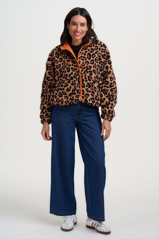 Sugarhill Brighton Remi Popper Fleece - Orange Leopard