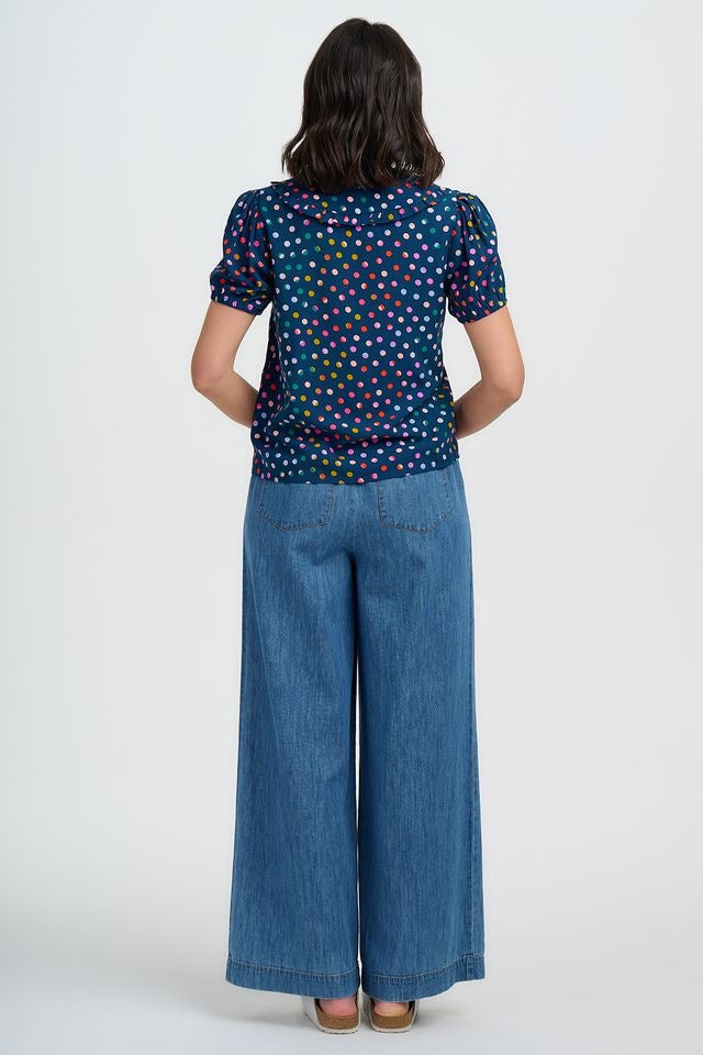 Sugarhill Brighton Elaine Frill Blouse - Petrol Navy