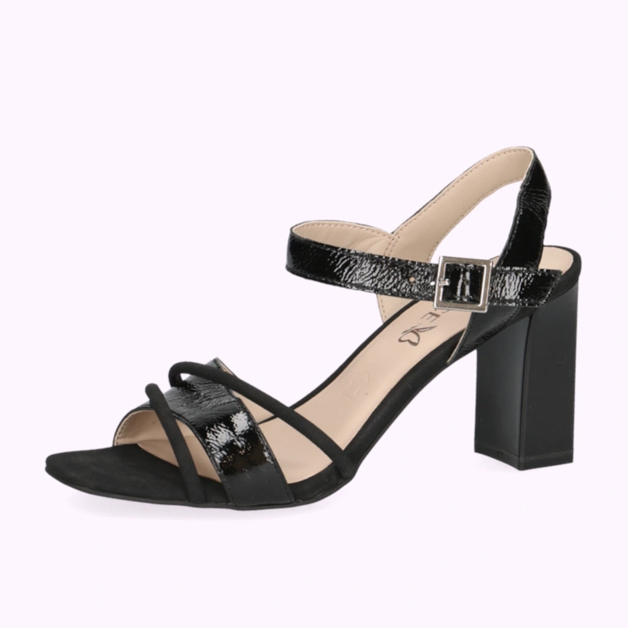 Caprice Black Leather/Suede Block Heeled Sandal