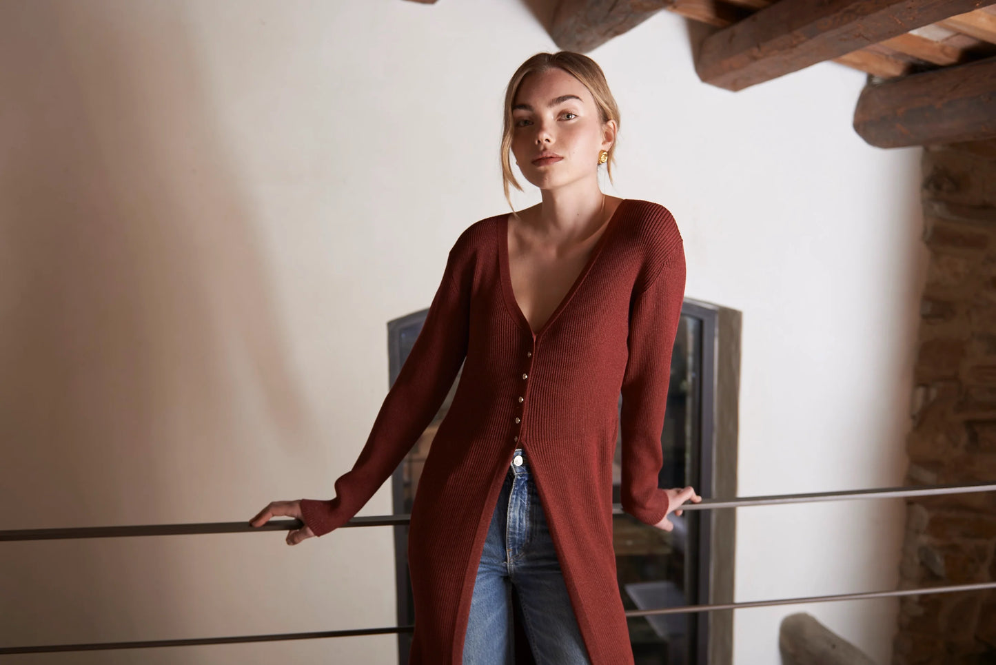 Jovonna Fleur Knitted Cardigan Wine