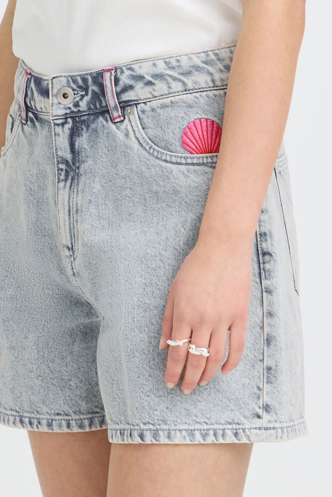 ICHI Laveny Denim Shorts - Bleach Wash