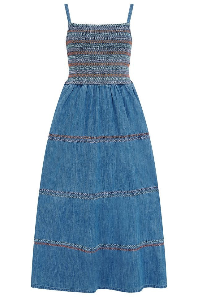 Sugarhill Brighton Murren Shirred Midi Dress - Blue Denim