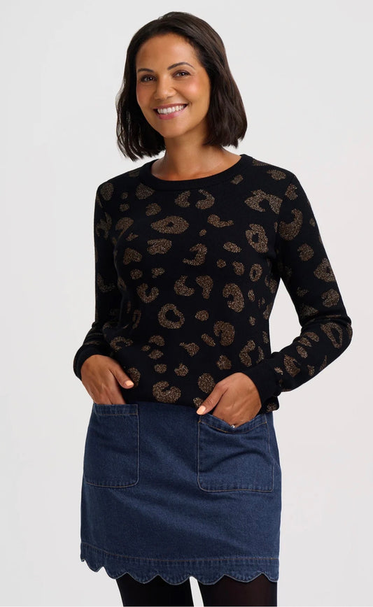 Sugarhill Brighton Rowena Leopard Jumper - Black/Bronze