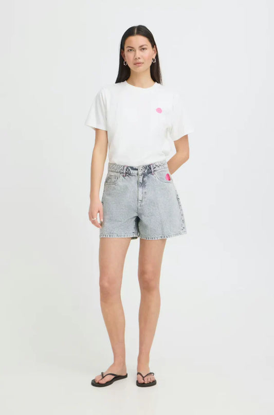 ICHI Laveny Denim Shorts - Bleach Wash