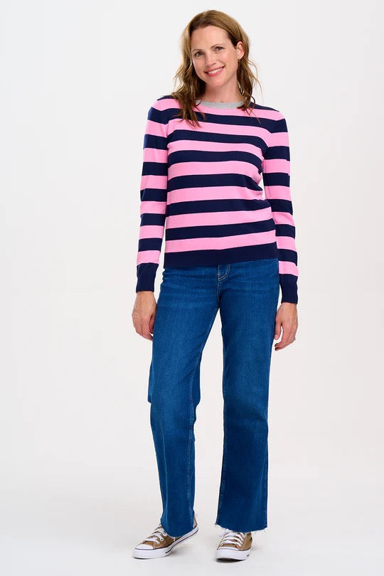 Sugarhill Brighton Rowena Jumper - Navy/Pink, Silver Collar