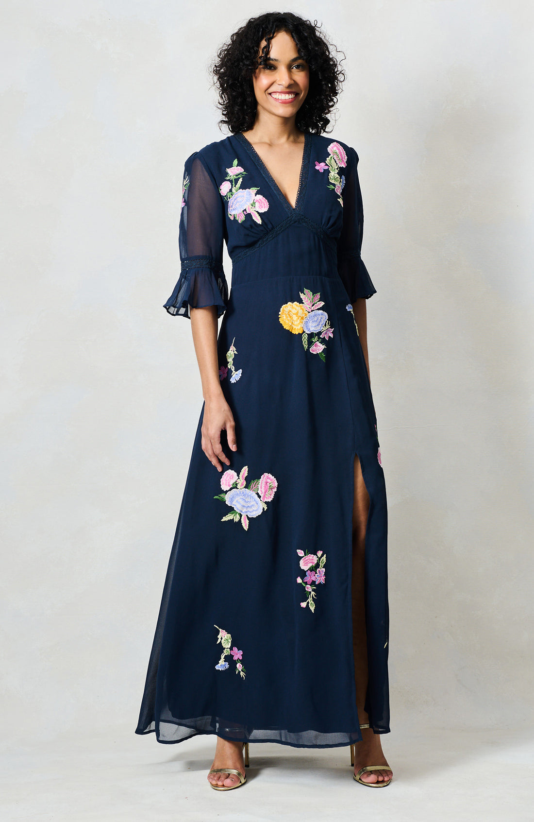 Hope & Ivy The Kyra Embroidered Maxi Dress - Navy