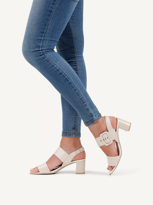 Caprice Block Heel Leather Heel - Cream Pearl