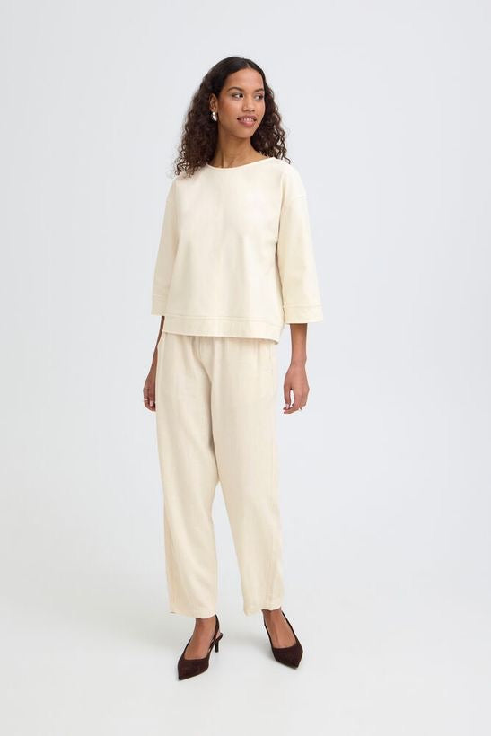 ICHI Kate Demin 3/4 Sleeve Top - Birch White