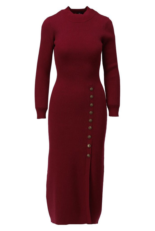 K-Design Ribbed Button Midi Dress - Red