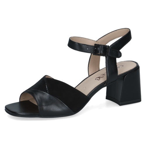 Caprice Leather Ankle Strap Block Heel - Black