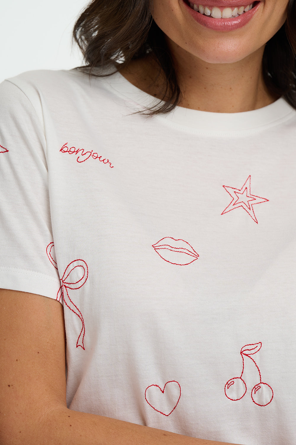 Sugarhill Brighton Maggie Tee Shirt Chic Embroidery - Off White