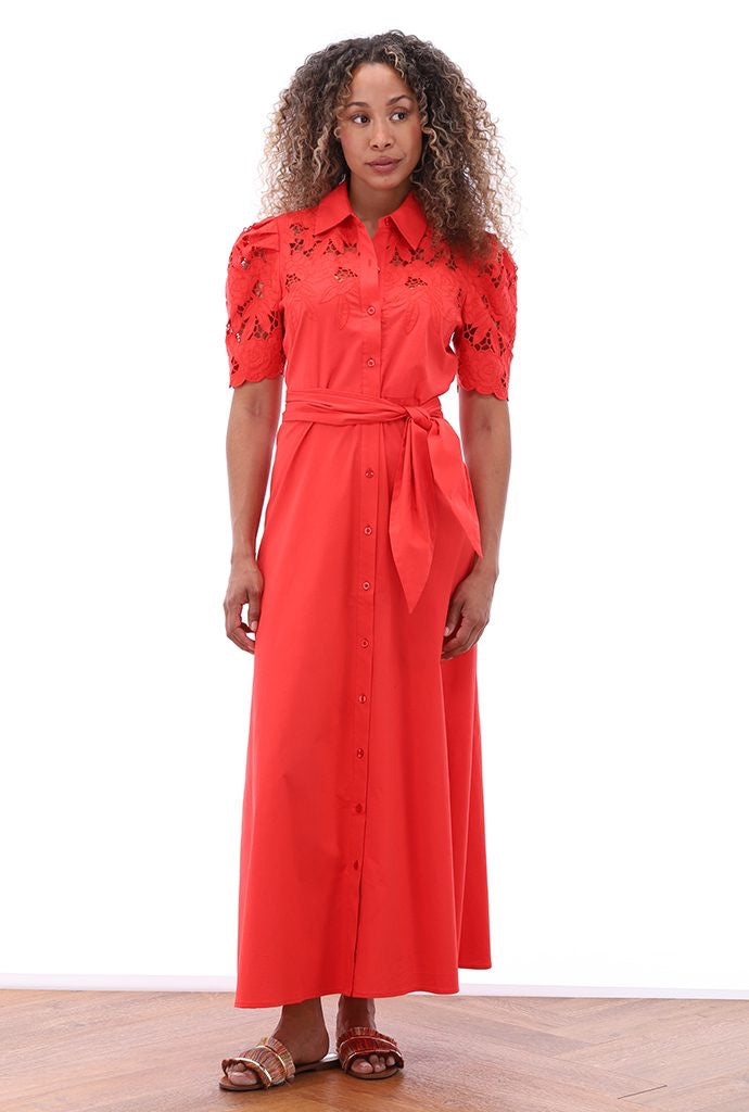 K-Design Embroidered Lace Sleeve Maxi Dress - Red