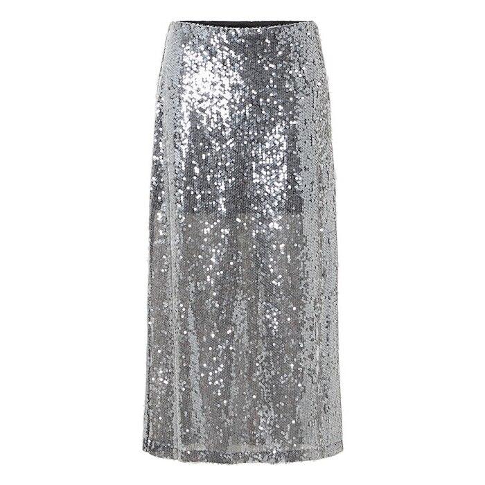 ICHI Princa Sequin Maxi Skirt - Silver/Grey
