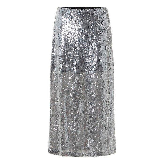 ICHI Princa Sequin Maxi Skirt - Silver/Grey