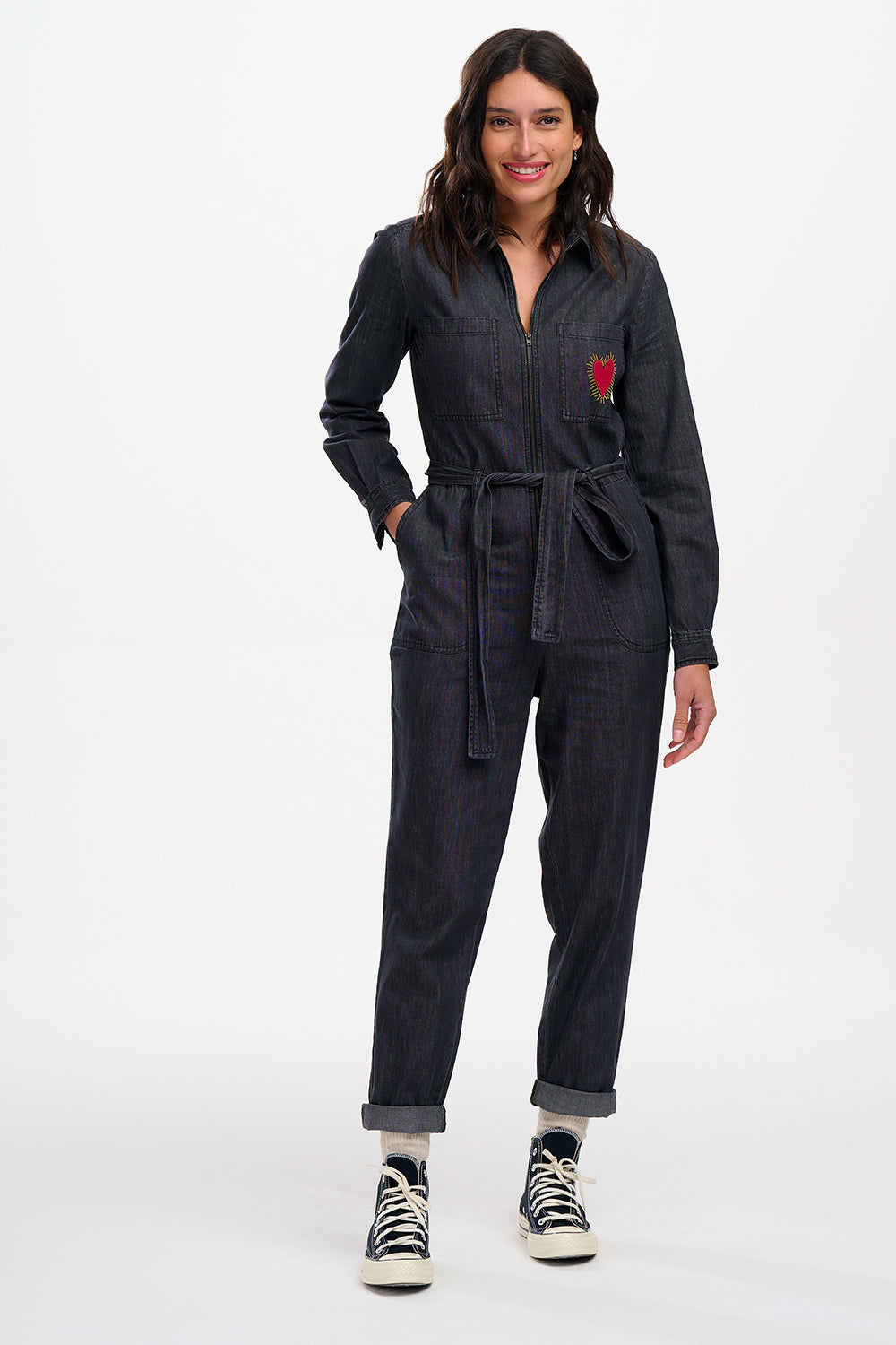 Sugarhill Brighton Anwen Washed Black Heart Burst Boilersuit