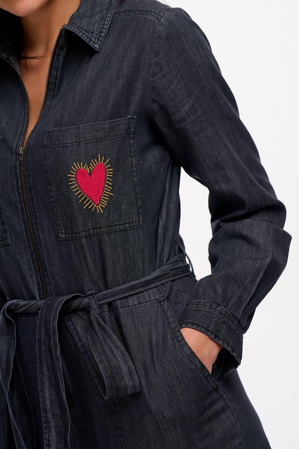 Sugarhill Brighton Anwen Washed Black Heart Burst Boilersuit