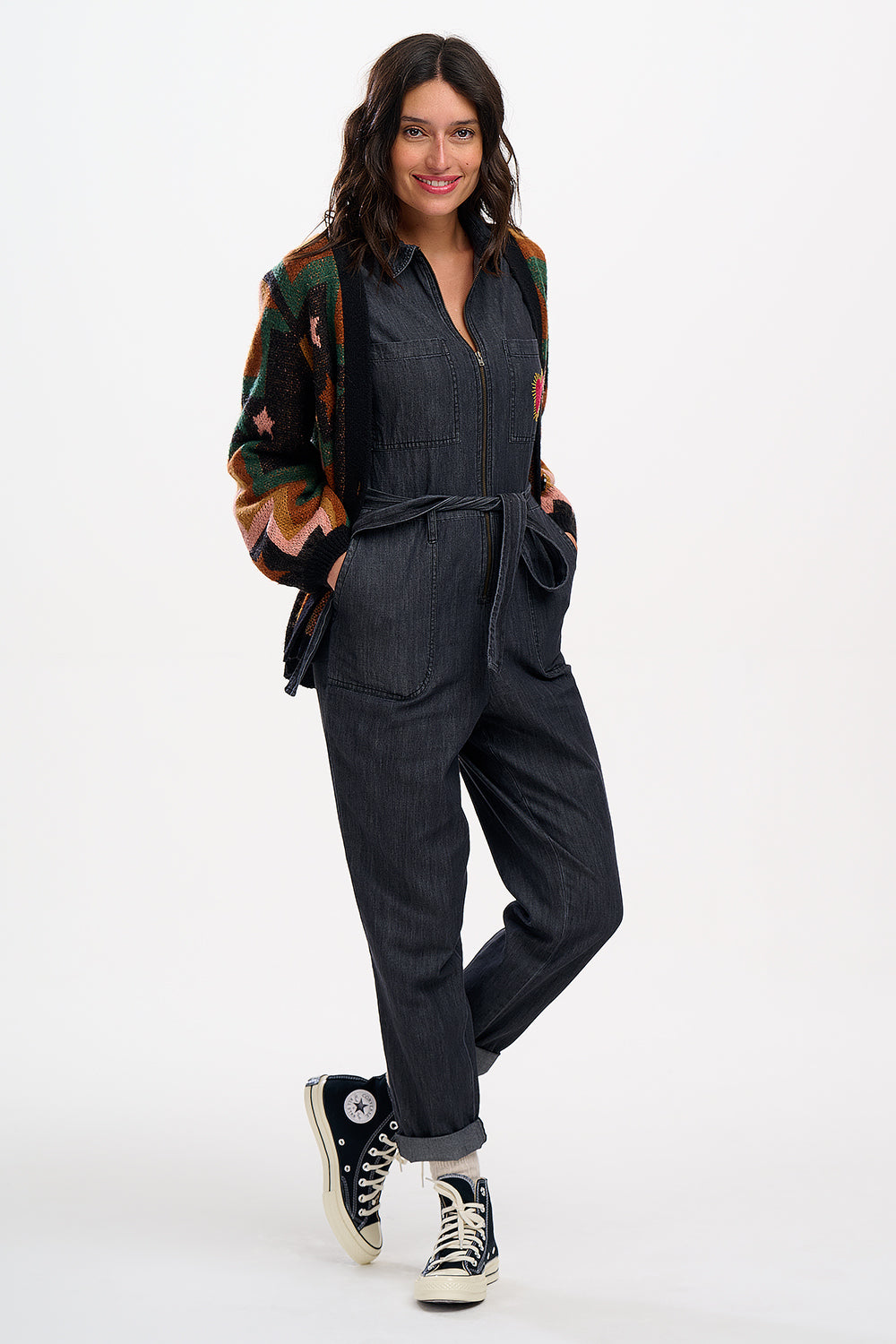 Sugarhill Brighton Anwen Washed Black Heart Burst Boilersuit